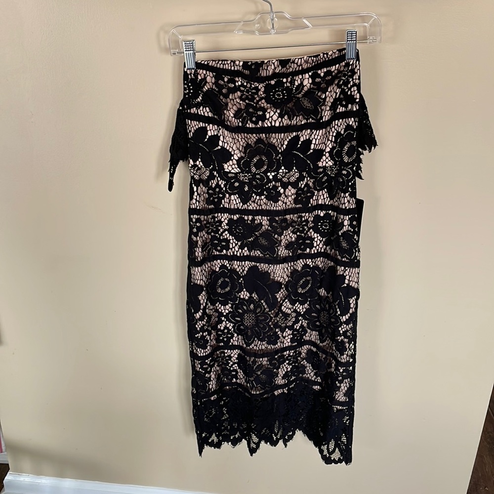 Express Black lace straight strapless dress